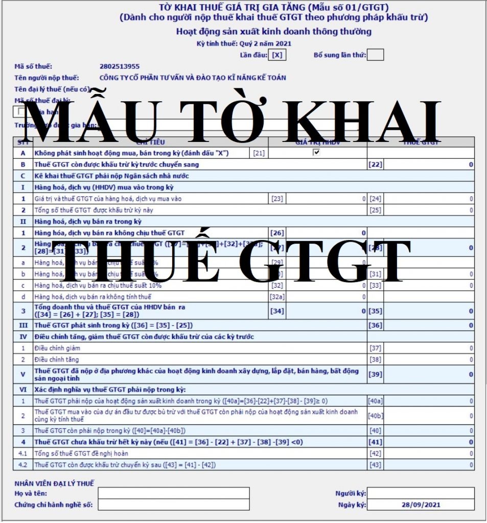 Mẫu tờ khai thuế GTGT